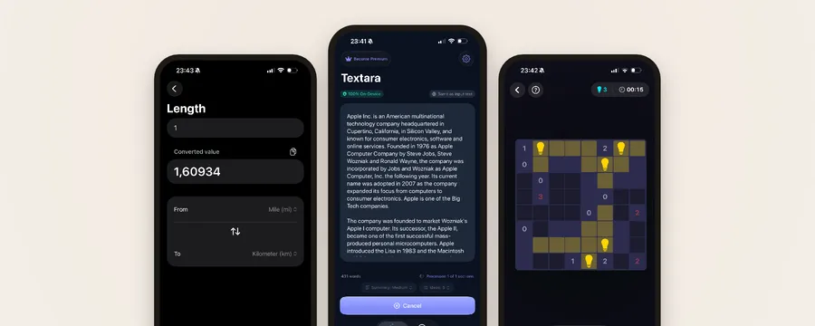 Smart Converter, Textara and Lucent Logic on iPhone